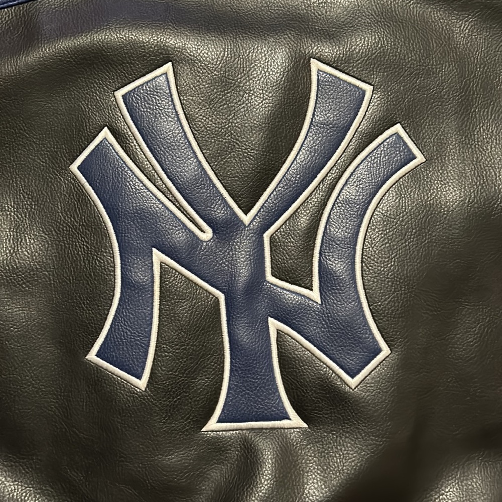 MLB New York Yankees Leather Varsity Jacket Men’s Black Blue Bomber NY Logo - Picture 10 of 16